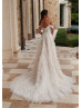 Beaded Ivory Lace Tulle Open Back Ruffled Wedding Dress Beaded Ivory Lace Tulle Open Back Ruffled Wedding Dress